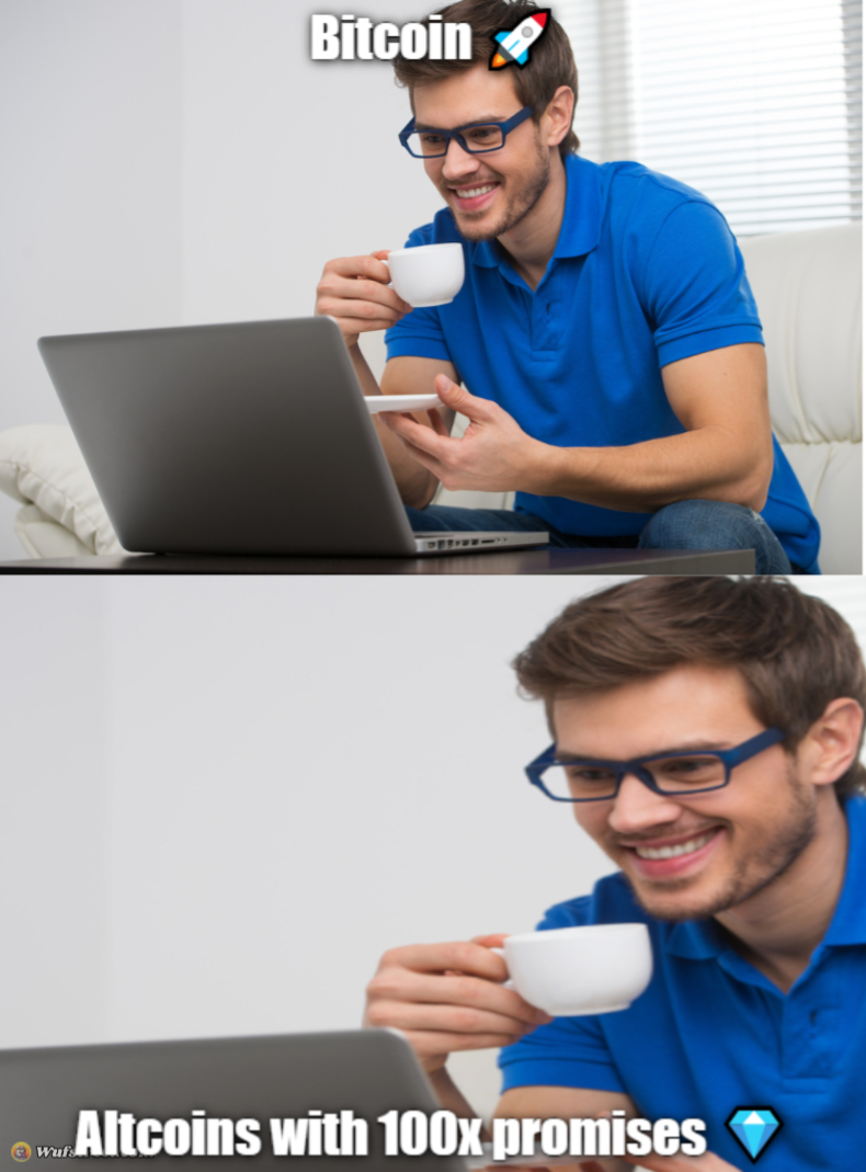 Guy drinking coffee and looking at PC with a smile