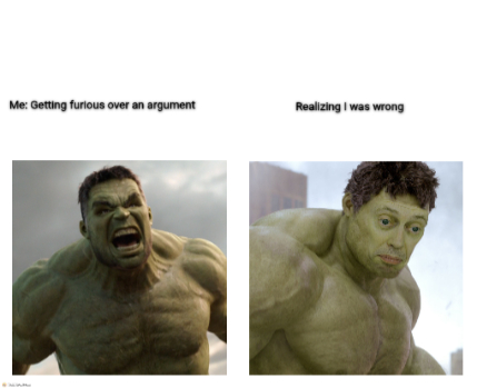 Hulk angry then realizes he's wrong